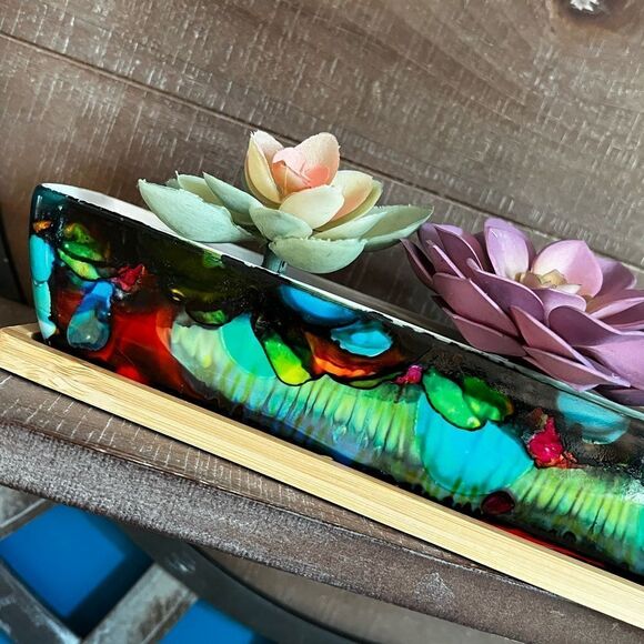 Hand-Painted Ceramic Succulent Planter with Bamboo Tray - Picture 7 of 8
